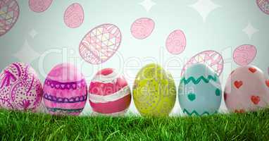 Easter eggs in front of pattern