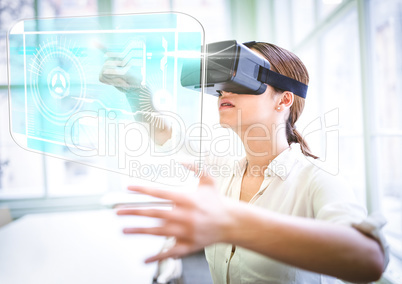 Woman wearing VR Virtual Reality Headset with Interface