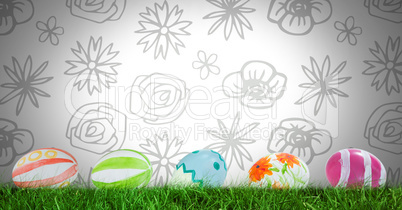 Easter eggs in front of pattern