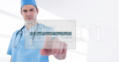 Doctor ( men) at the hospital working with futuristic tactile screen