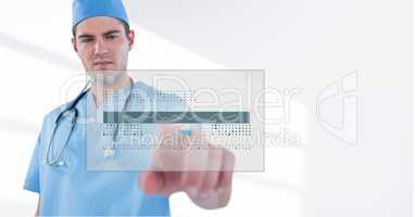 Doctor ( men) at the hospital working with futuristic tactile screen