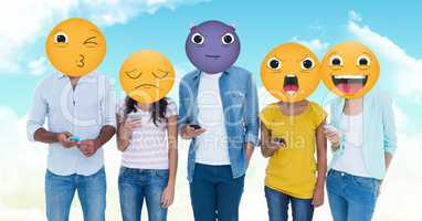 A group of young people. Emoji face.
