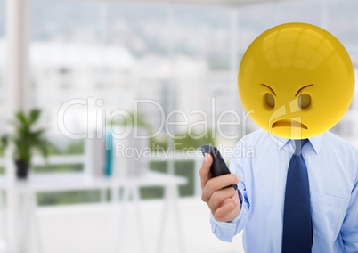 Angry business man  because a  message. Emoji face