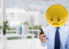 Angry business man  because a  message. Emoji face