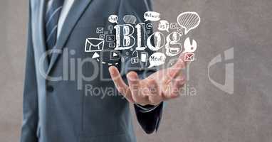 Midsection of businessman holding blog graphics