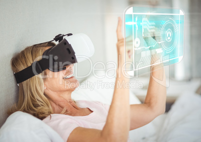 Woman wearing VR Virtual Reality Headset with Interface