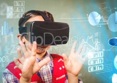 Boy wearing VR Virtual Reality Headset with Interface