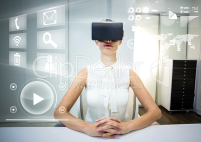 Woman wearing VR Virtual Reality Headset with Interface