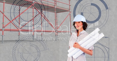 Architect woman beside 3D scaffolding