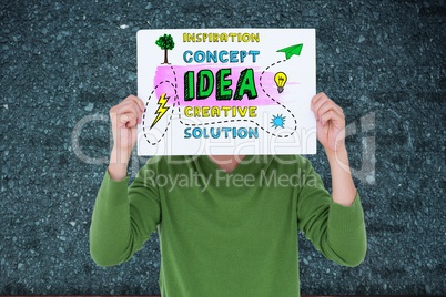 Digital composite image of person holding business concept sign board
