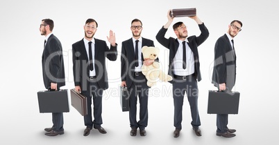Multiple image of businessman doing various things