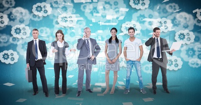 Digital composite image of business people with gear background