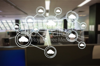 Digitally generated image of cloud computing icons in office