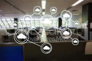 Digitally generated image of cloud computing icons in office