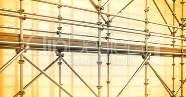 3D grey scaffolding whit soft yellow background