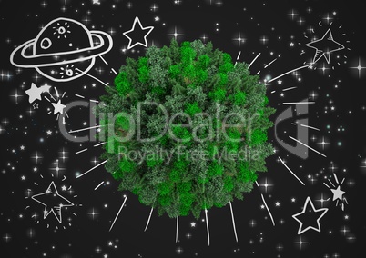 3D tree earth with space background and planet graphic