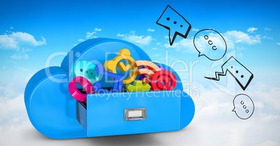 3d image of various icons in cloud shaped drawer