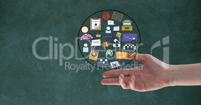 Digital composite image of hand with business signs in circle