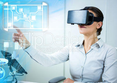 Woman wearing VR Virtual Reality Headset with Interface