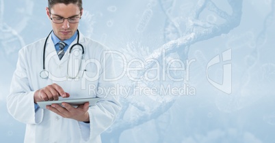 Doctor (men) with tablet and blue background