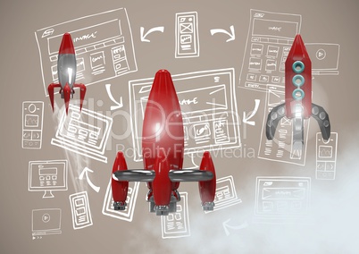 3D Rocket flying and image computer drawings graphics