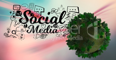 Digital composite image of social media icons by tree globe