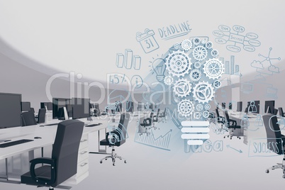 Digital composite image of modern office with tech graphics