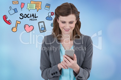 Smiling businesswoman social networking on smart phone