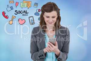 Smiling businesswoman social networking on smart phone