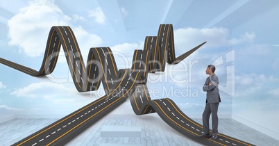 Digital composite image of businessman with wavy roads