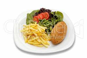 chicken cutlet with vegetables and garnish