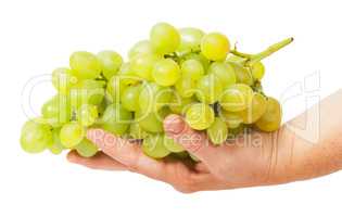 Bright grapes lying in hand