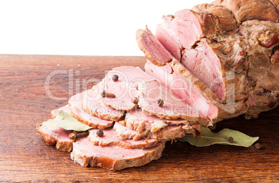 Chopped Boiled Pork On Wooden Board With Spices