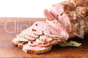 Chopped Boiled Pork On Wooden Board With Spices
