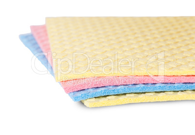 Closeup multicolored sponges for dishwashing rotated