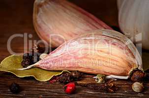 Clove of garlic bay leaf pepper cloves