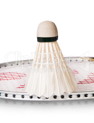 Feather shuttlecocks on the racket standing