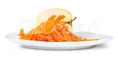 Half An Apple With Grated Carrot On White Plate