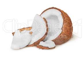 Half coconut with a few pieces of pulp