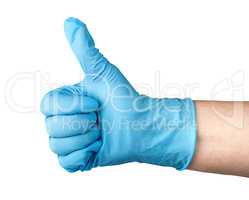 Hand in rubber glove thumb up