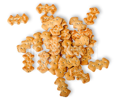 Heap of crackers with poppy seeds top view