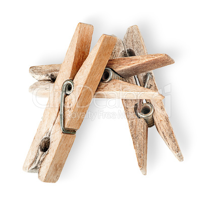 Heap of old wooden clothespins