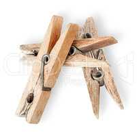 Heap of old wooden clothespins