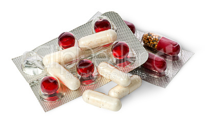 Heap of pills and capsules in package