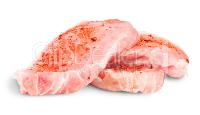 Heap Of Three Pieces Of Raw Pork With Spices