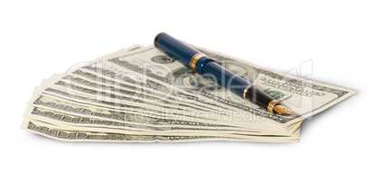 Hundred dollar bills and pen