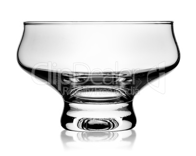 In front empty glass ice cream dish