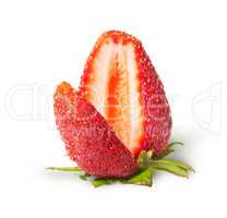 Juicy ripe strawberries with cut segment rotated