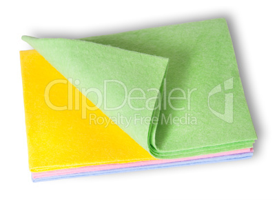 Multicolored cleaning cloths folded on top