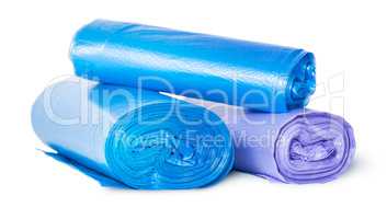 Multicolored rolls of plastic garbage bags